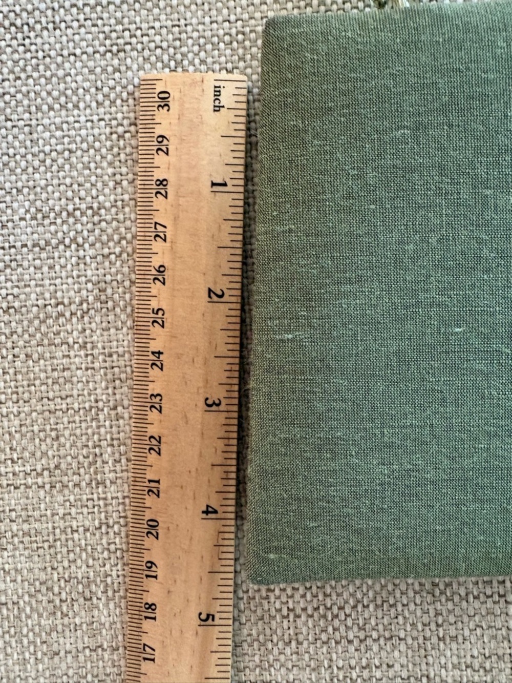 Talbots Sage Green Linen Silk Mini Bag Beaded Handle Structured Evening Clutch - Picture 9 of 10